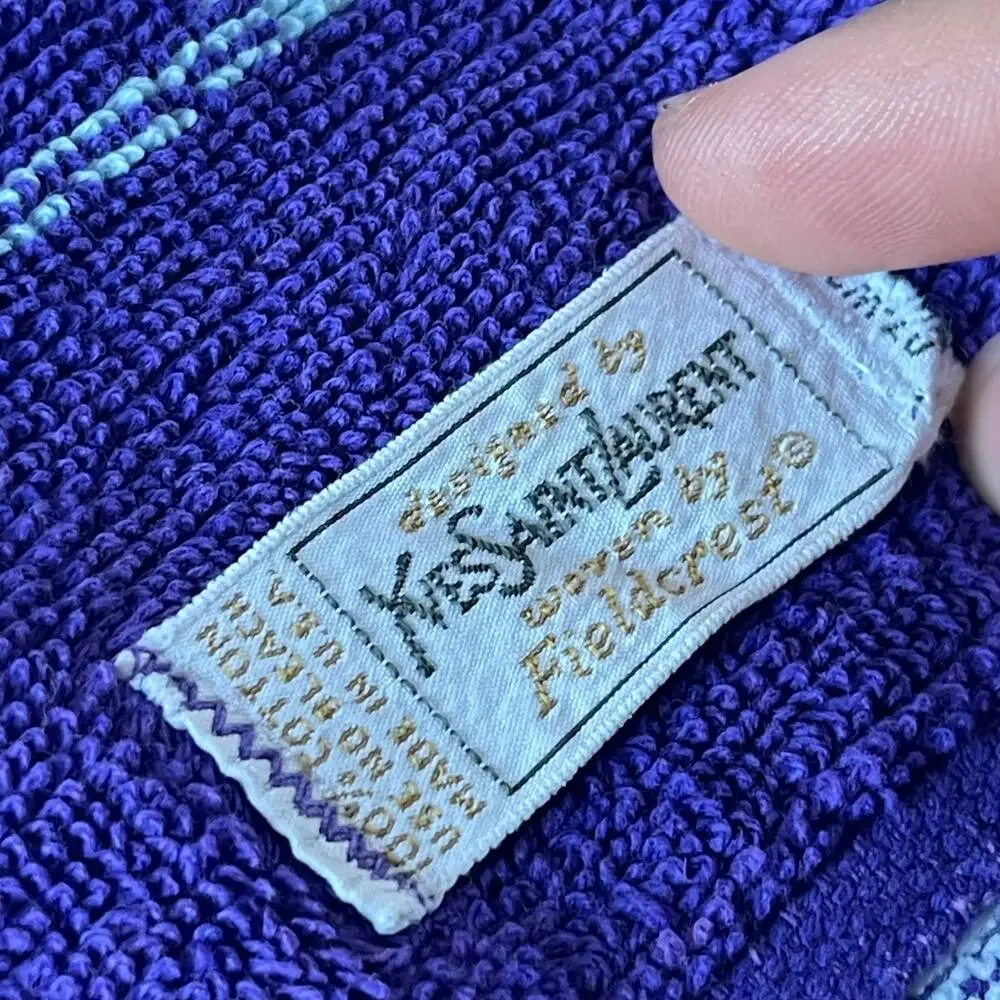 Vintage 1970s Yves Saint Laurent YSL Fieldcrest Purple Gray Geometric Bath Towel